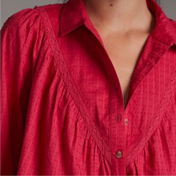 NWT Anthropologie Pilcro Lace Back Oversized Buttondown shirt XS - Picture 4 of 11